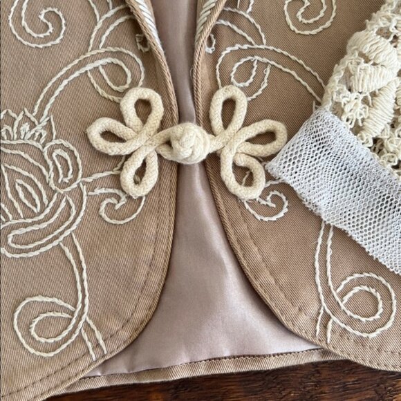 BASIL & MAUDE Anthropologie Embroidered Lace Tulle Crop Bolero Blazer Jacket S - Picture 6 of 11